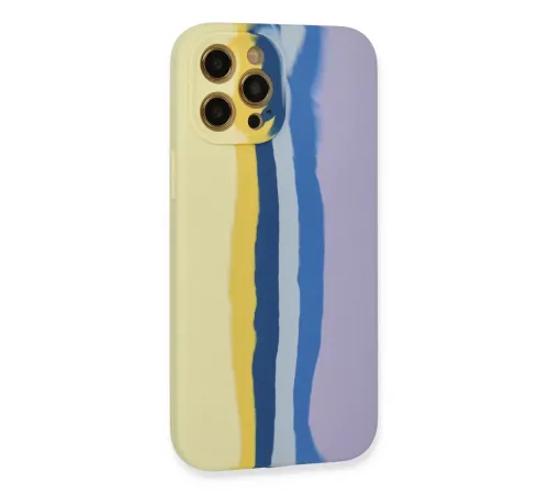 Apple iPhone 12 Pro Max Kılıf Ebruli Lansman Silikon - Sarı-Lila