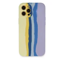 Apple iPhone 12 Pro Max Kılıf Ebruli Lansman Silikon - Sarı-Lila