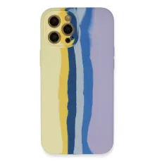 Apple iPhone 12 Pro Max Kılıf Ebruli Lansman Silikon - Sarı-Lila