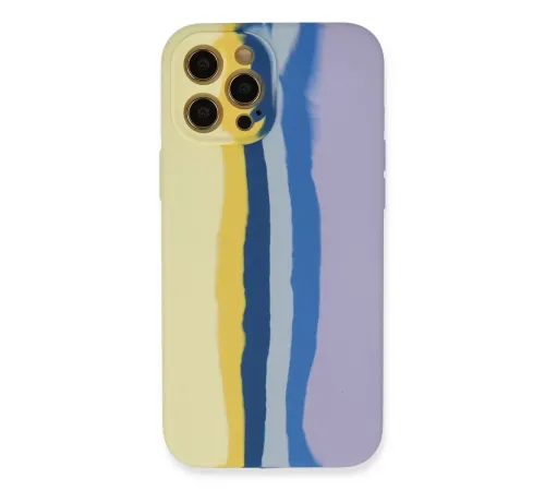 Apple iPhone 12 Pro Max Kılıf Ebruli Lansman Silikon - Sarı-Lila