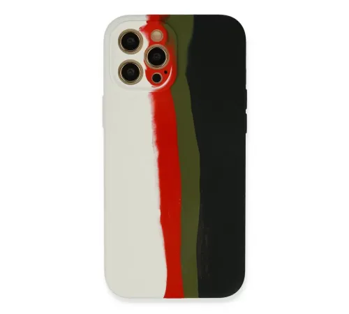 Apple iPhone 12 Pro Max Kılıf Ebruli Lansman Silikon - Beyaz-Siyah