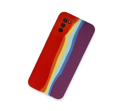 Samsung Galaxy A03S Kılıf Ebruli Lansman Silikon - Kırmızı-Mor