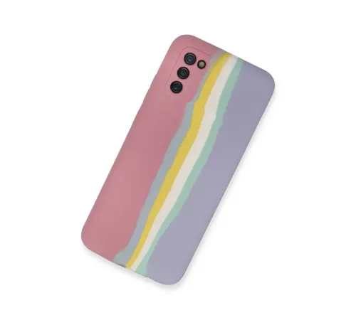 Samsung Galaxy A03S Kılıf Ebruli Lansman Silikon - Pembe-Lila