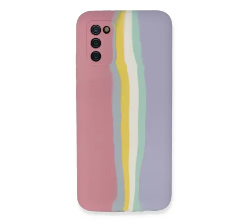 Samsung Galaxy A03S Kılıf Ebruli Lansman Silikon - Pembe-Lila