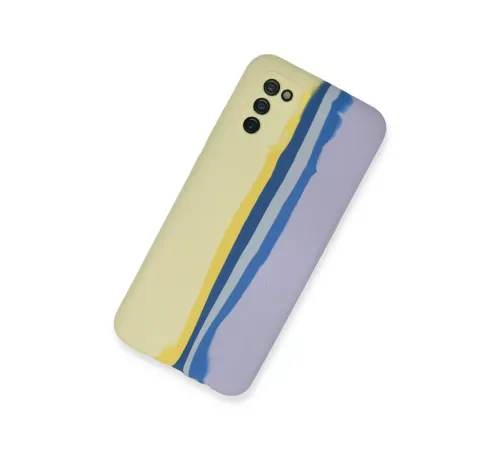 Samsung Galaxy A03S Kılıf Ebruli Lansman Silikon - Sarı-Lila