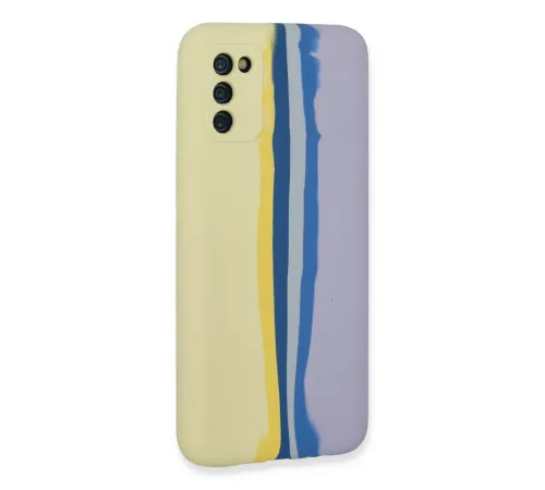 Samsung Galaxy A03S Kılıf Ebruli Lansman Silikon - Sarı-Lila