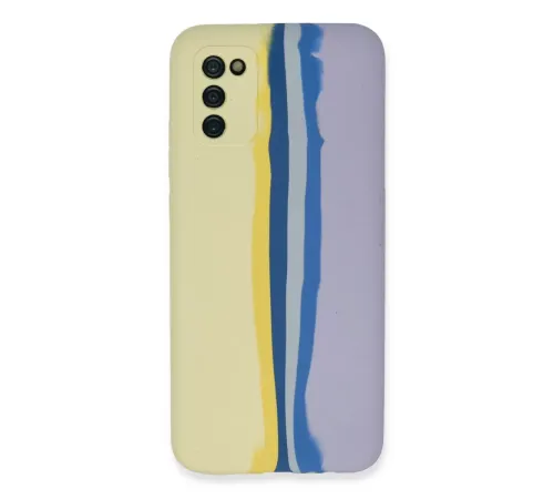 Samsung Galaxy A03S Kılıf Ebruli Lansman Silikon - Sarı-Lila