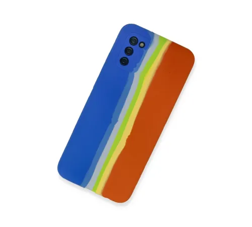 Samsung Galaxy A03S Kılıf Ebruli Lansman Silikon - Mavi-Turuncu