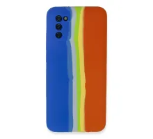 Samsung Galaxy A03S Kılıf Ebruli Lansman Silikon - Mavi-Turuncu