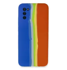 Samsung Galaxy A03S Kılıf Ebruli Lansman Silikon - Mavi-Turuncu