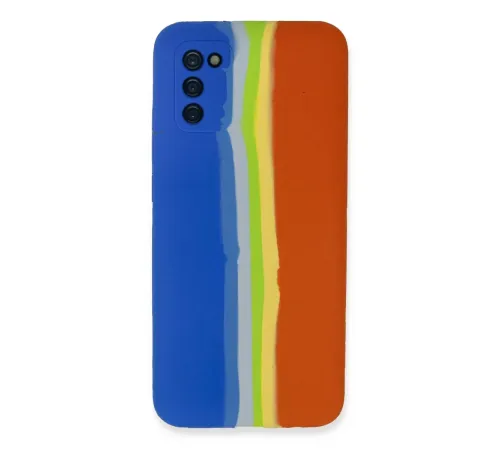 Samsung Galaxy A03S Kılıf Ebruli Lansman Silikon - Mavi-Turuncu