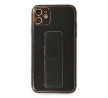 Apple iPhone 12 Kılıf Coco Karbon Standlı Kapak - Siyah