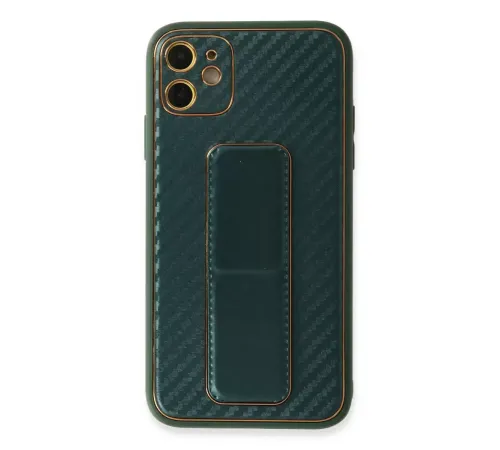 Apple iPhone 12 Kılıf Coco Karbon Standlı Kapak - Yeşil