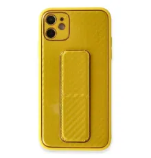 Apple iPhone 12 Kılıf Coco Karbon Standlı Kapak - Sarı