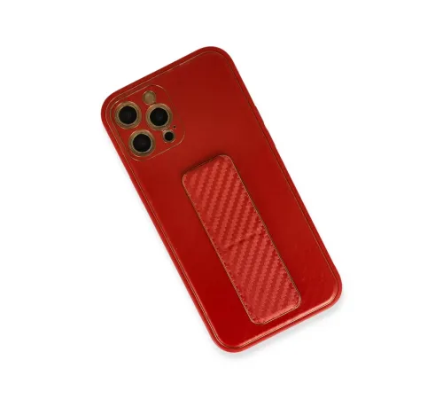 Apple iPhone 12 Pro Kılıf Coco Karbon Standlı Kapak - Kırmızı