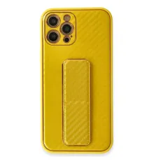Apple iPhone 12 Pro Kılıf Coco Karbon Standlı Kapak - Sarı