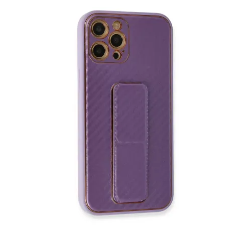 Apple iPhone 12 Pro Kılıf Coco Karbon Standlı Kapak - Mor