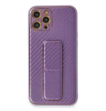 Apple iPhone 12 Pro Kılıf Coco Karbon Standlı Kapak - Mor