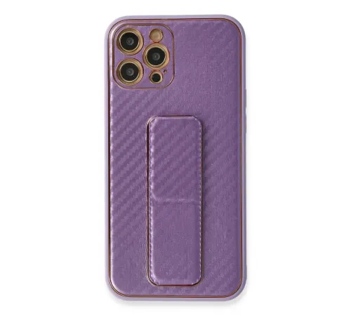 Apple iPhone 12 Pro Kılıf Coco Karbon Standlı Kapak - Mor