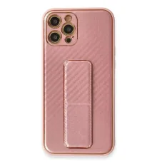 Apple iPhone 12 Pro Kılıf Coco Karbon Standlı Kapak - Pembe