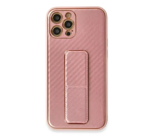 Apple iPhone 12 Pro Kılıf Coco Karbon Standlı Kapak - Pembe