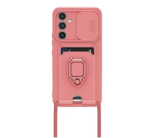 Samsung Galaxy A14 4G Kılıf Zuma Kartvizitli Yüzüklü Silikon - Pembe