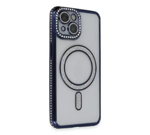 Apple iPhone 13 Kılıf Joke Simli Magneticsafe Kılıf - Lacivert