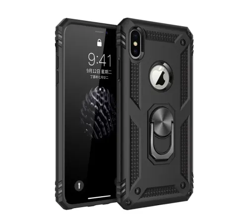 Apple iPhone XS Max Kılıf Sofya Yüzüklü Silikon Kapak - Siyah