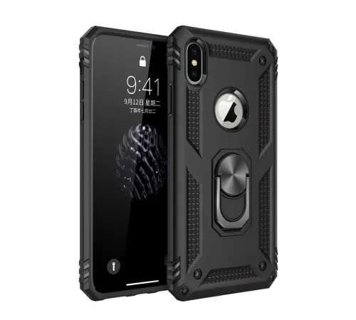 Apple iPhone XS Max Kılıf Sofya Yüzüklü Silikon Kapak - Siyah