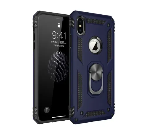 Apple iPhone XS Max Kılıf Sofya Yüzüklü Silikon Kapak - Lacivert