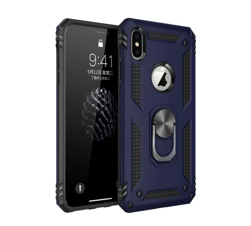 Apple iPhone XS Max Kılıf Sofya Yüzüklü Silikon Kapak - Lacivert