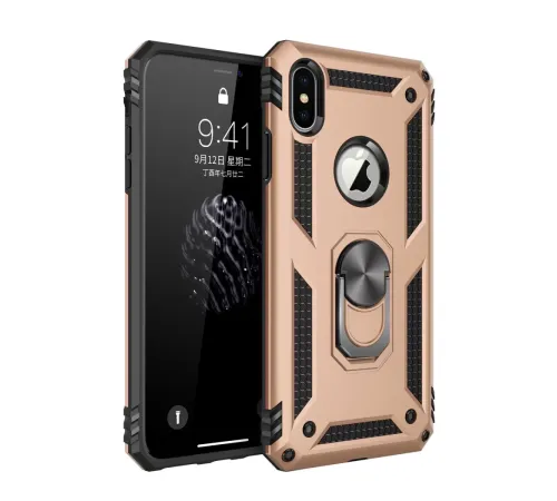 Apple iPhone XS Max Kılıf Sofya Yüzüklü Silikon Kapak - Gold