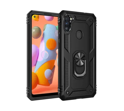 Samsung Galaxy A11 Kılıf Sofya Yüzüklü Silikon Kapak - Siyah