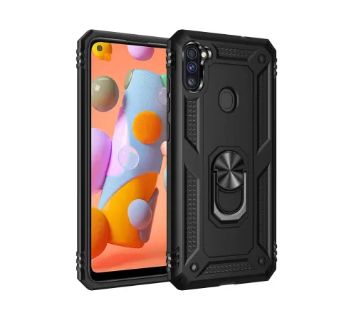 Samsung Galaxy A11 Kılıf Sofya Yüzüklü Silikon Kapak - Siyah