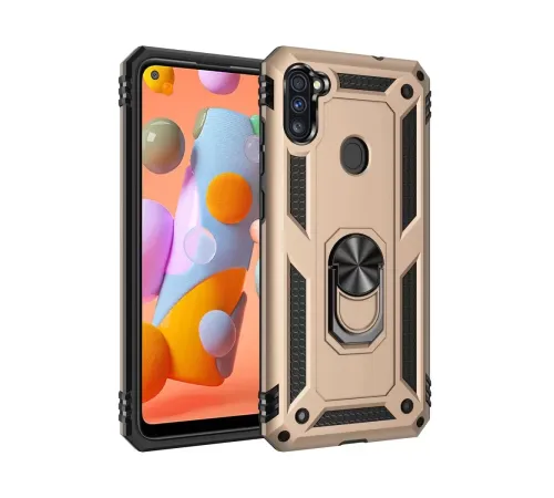 Samsung Galaxy A11 Kılıf Sofya Yüzüklü Silikon Kapak - Gold
