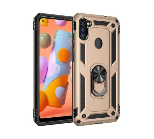Samsung Galaxy A11 Kılıf Sofya Yüzüklü Silikon Kapak - Gold