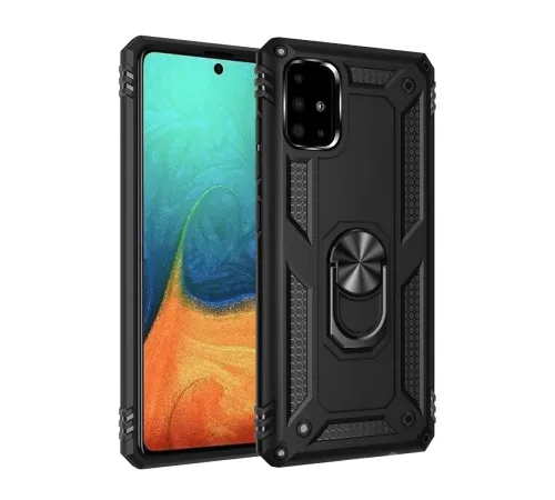 Samsung Galaxy A71 Kılıf Sofya Yüzüklü Silikon Kapak - Siyah
