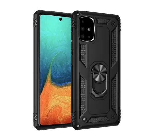 Samsung Galaxy A71 Kılıf Sofya Yüzüklü Silikon Kapak - Siyah