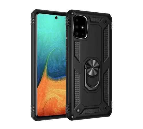 Samsung Galaxy A71 Kılıf Sofya Yüzüklü Silikon Kapak - Siyah