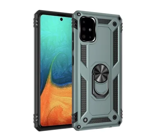 Samsung Galaxy A71 Kılıf Sofya Yüzüklü Silikon Kapak - Yeşil