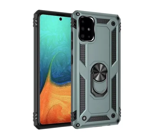 Samsung Galaxy A71 Kılıf Sofya Yüzüklü Silikon Kapak - Yeşil