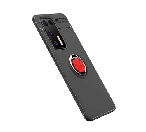 Huawei P40 Kılıf Range Yüzüklü Silikon - Siyah-Kırmızı