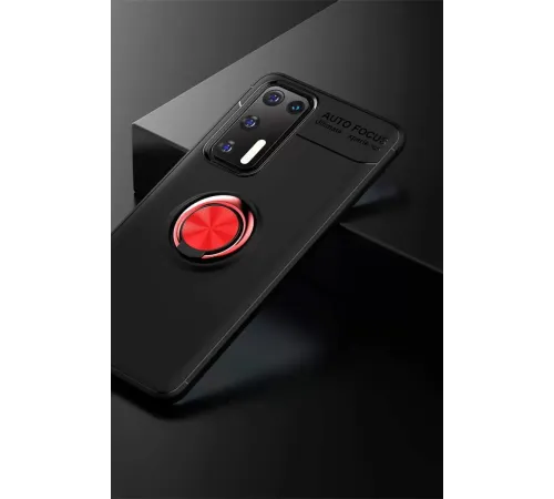 Huawei P40 Kılıf Range Yüzüklü Silikon - Siyah-Kırmızı