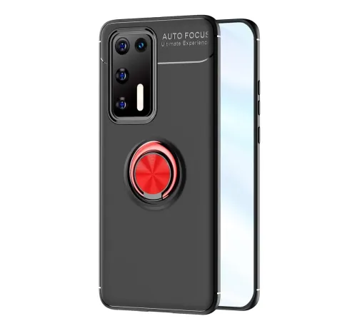 Huawei P40 Kılıf Range Yüzüklü Silikon - Siyah-Kırmızı