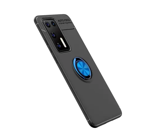 Huawei P40 Kılıf Range Yüzüklü Silikon - Siyah-Mavi