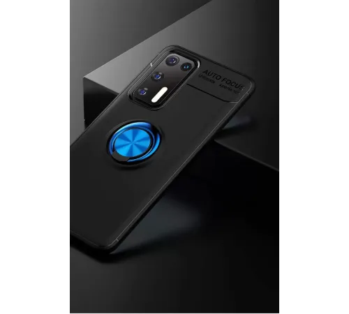 Huawei P40 Kılıf Range Yüzüklü Silikon - Siyah-Mavi