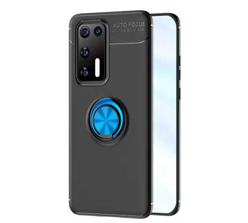 Huawei P40 Kılıf Range Yüzüklü Silikon - Siyah-Mavi