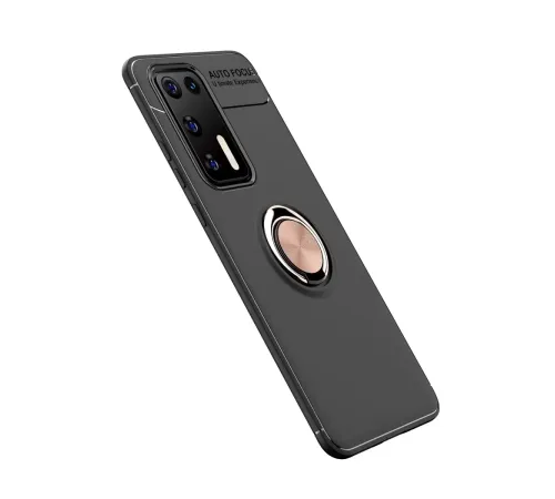 Huawei P40 Kılıf Range Yüzüklü Silikon - Siyah-Gold
