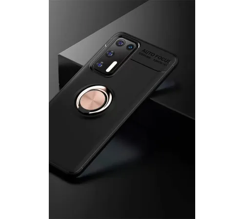 Huawei P40 Kılıf Range Yüzüklü Silikon - Siyah-Gold