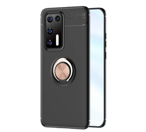 Huawei P40 Kılıf Range Yüzüklü Silikon - Siyah-Gold